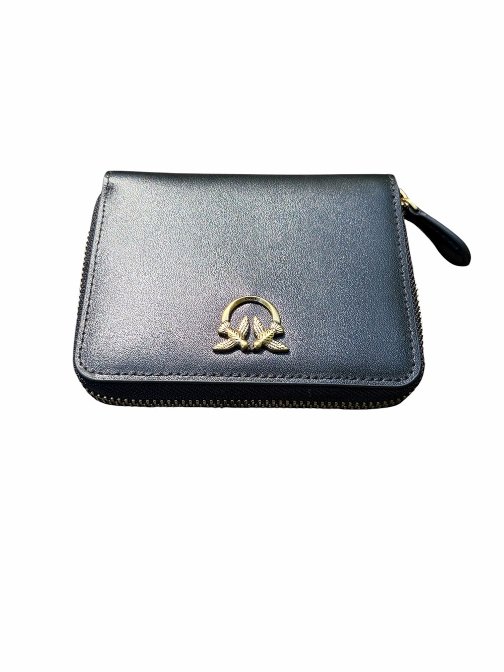 PINKO Italian Leather Taylor Mini Wallet Love Birds Logo Black/Gold NWOT